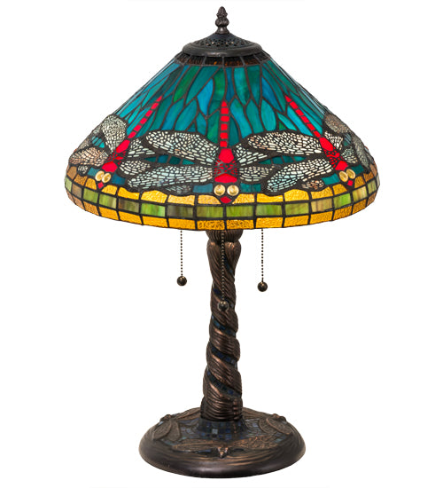 21"H Tiffany Dragonfly W/ Twisted Fly Mosaic Base Table Lamp