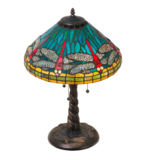 21"H Tiffany Dragonfly W/ Twisted Fly Mosaic Base Table Lamp