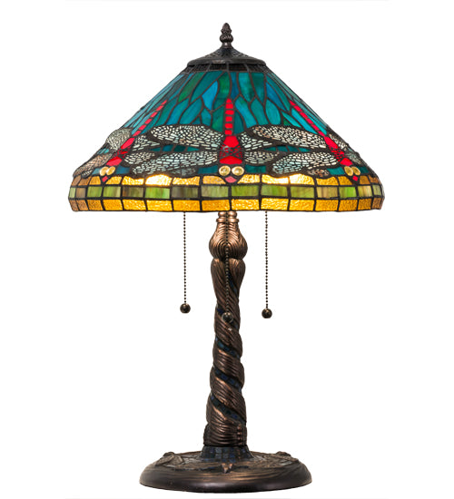 21"H Tiffany Dragonfly W/ Twisted Fly Mosaic Base Table Lamp