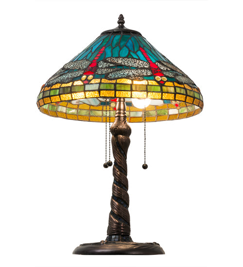 21"H Tiffany Dragonfly W/ Twisted Fly Mosaic Base Table Lamp