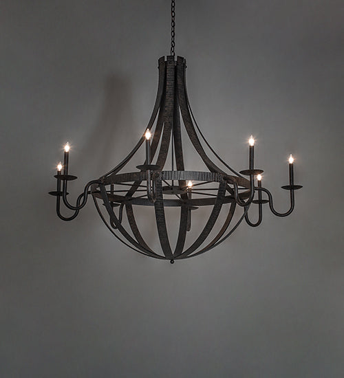 60" Wide Barrel Stave Metallo 8 Light Chandelier