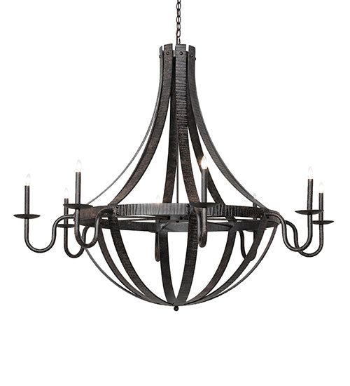 60" Wide Barrel Stave Metallo 8 Light Chandelier