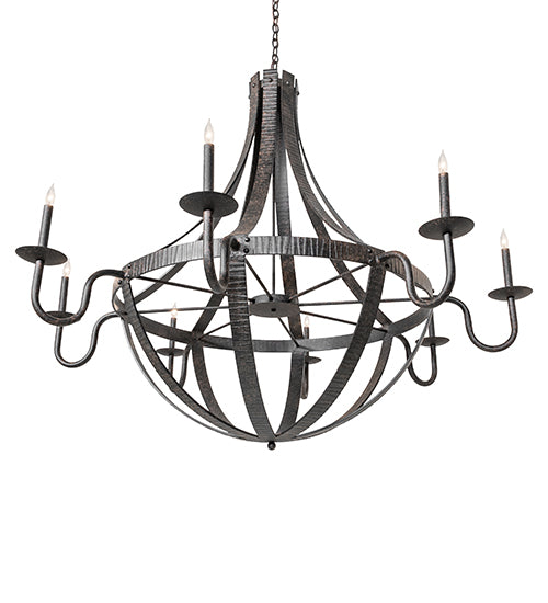 60" Wide Barrel Stave Metallo 8 Light Chandelier