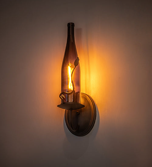 5" Wide Tuscan Vineyard Amber Wine Bottle Wall Sconce