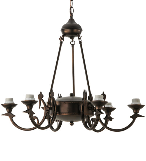 29"W Mahogany Bronze 6 Uplights Chandelier Hardware