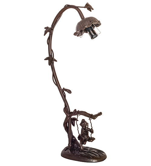 16" High Fluted Bell Cherub On Swing Mini Lamp