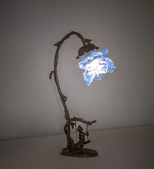 16" High Blue Floral Cherub On Swing Mini Lamp