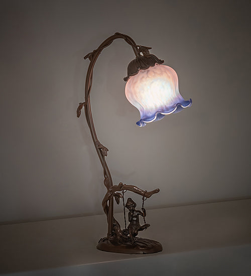 16" High Melon Flower Cherub On Swing Mini Lamp