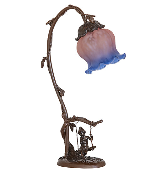 16" High Melon Flower Cherub On Swing Mini Lamp