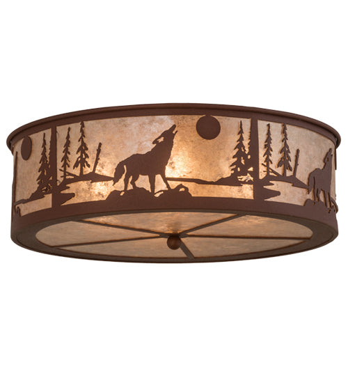 22" Wide Wolf On The Loose Flush Mount