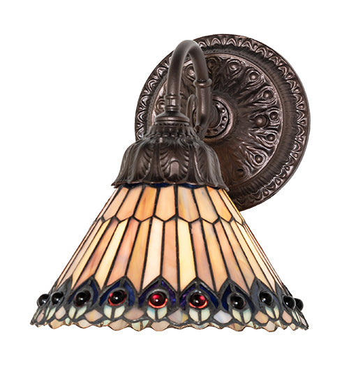 8" Wide Tiffany Jeweled Peacock Wall Sconce