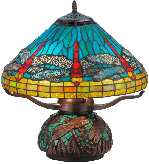 17"H Tiffany Dragonfly W/Tiffany Mosaic Base Table Lamp