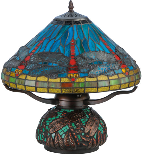 17"H Tiffany Dragonfly W/Tiffany Mosaic Base Table Lamp