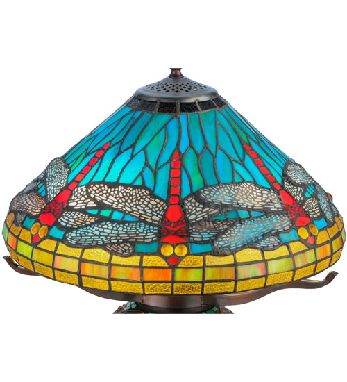 17"H Tiffany Dragonfly W/Tiffany Mosaic Base Table Lamp