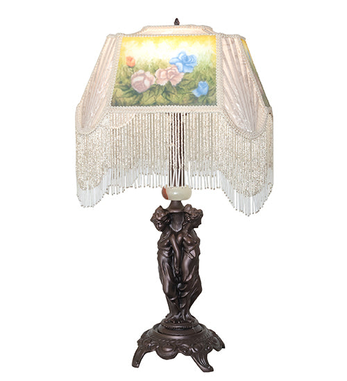 28" High Reverse Painted Roses Table Lamp