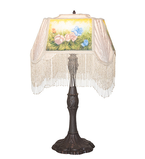 21" High Reverse Painted Roses Table Lamp