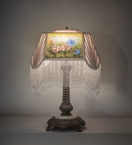 21" High Reverse Painted Roses Table Lamp