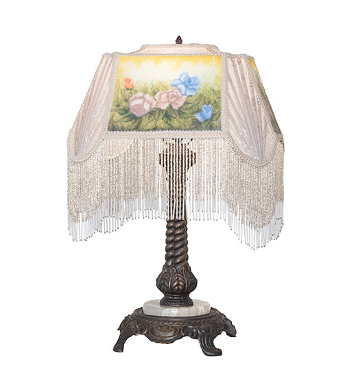 21" High Reverse Painted Roses Table Lamp