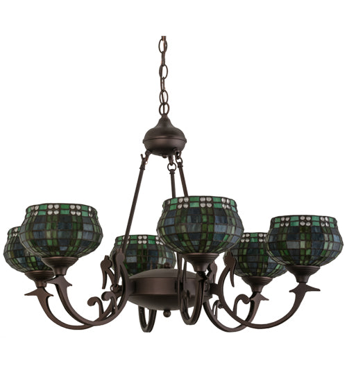 32"W Jeweled Basket 6 Lt Chandelier