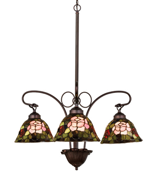 24"W Tiffany Rosebush 3 Lt Chandelier