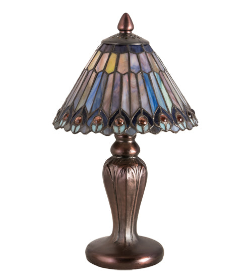 12"H Tiffany Jeweled Peacock Mini Lamp