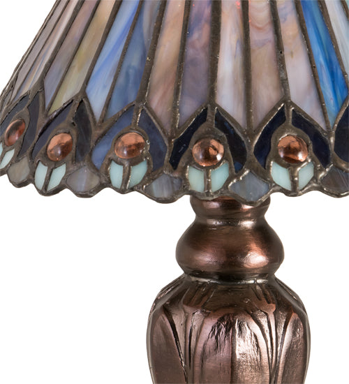 12"H Tiffany Jeweled Peacock Mini Lamp