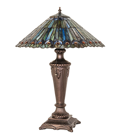 23" High Tiffany Jeweled Peacock Table Lamp