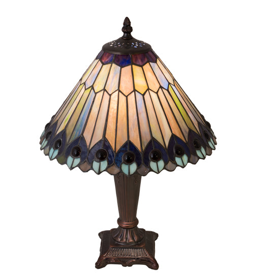 17" High Tiffany Jeweled Peacock Accent Lamp