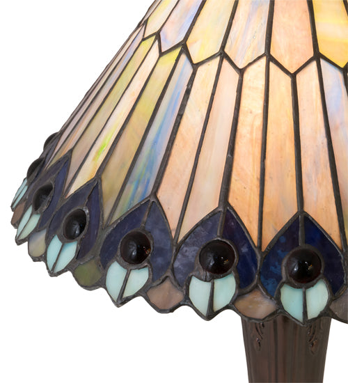 17" High Tiffany Jeweled Peacock Accent Lamp