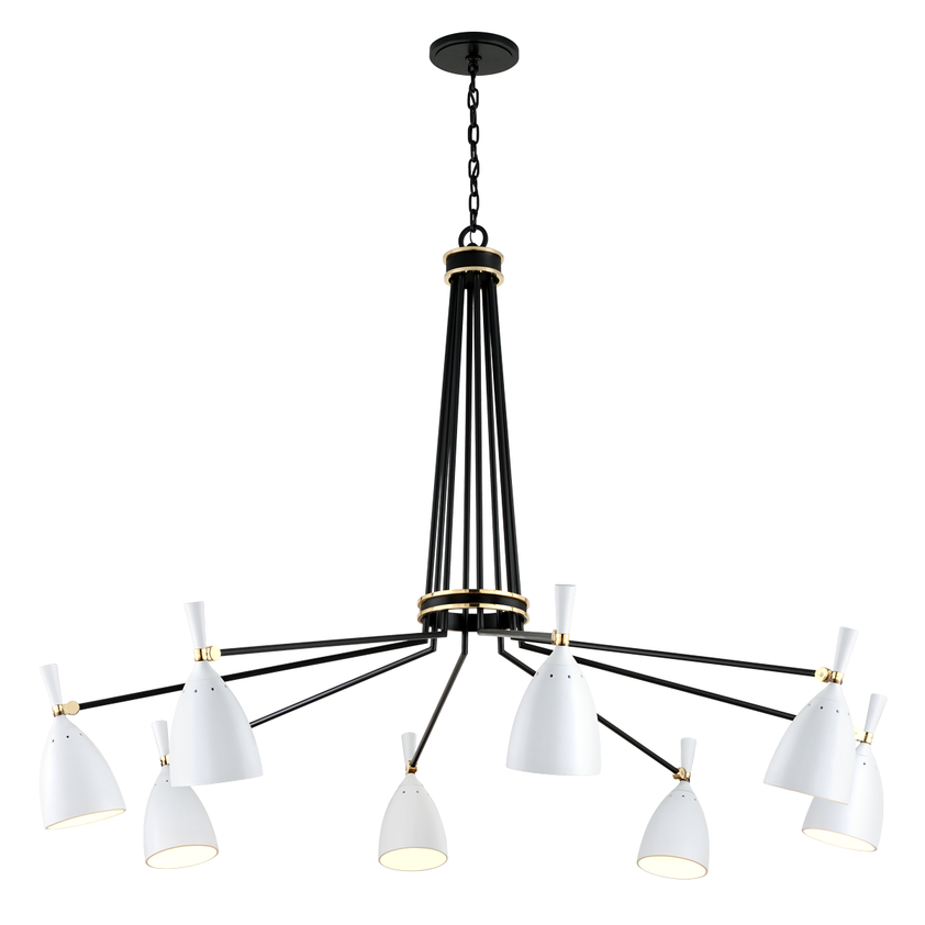 Utopia Chandelier 47" - Black Brass Off White Shades