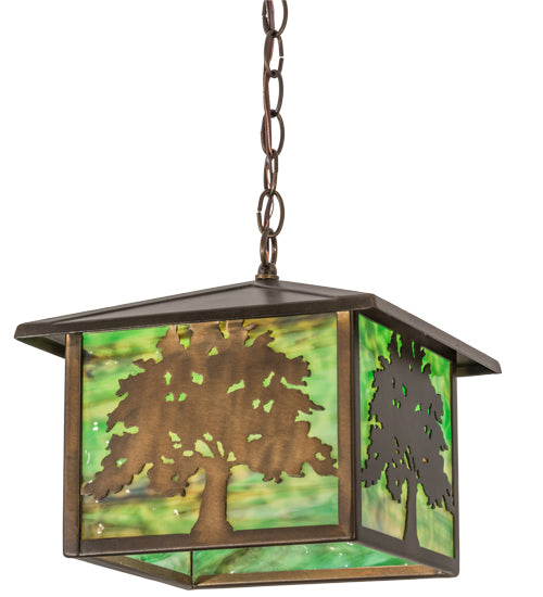 12"Sq Oak Tree Lantern Pendant