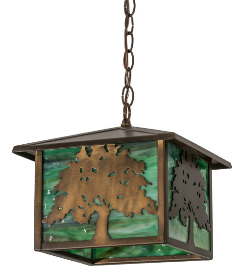 12"Sq Oak Tree Lantern Pendant