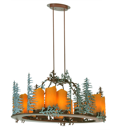 42"L Tall Pines 12 Lt Oval Chandelier