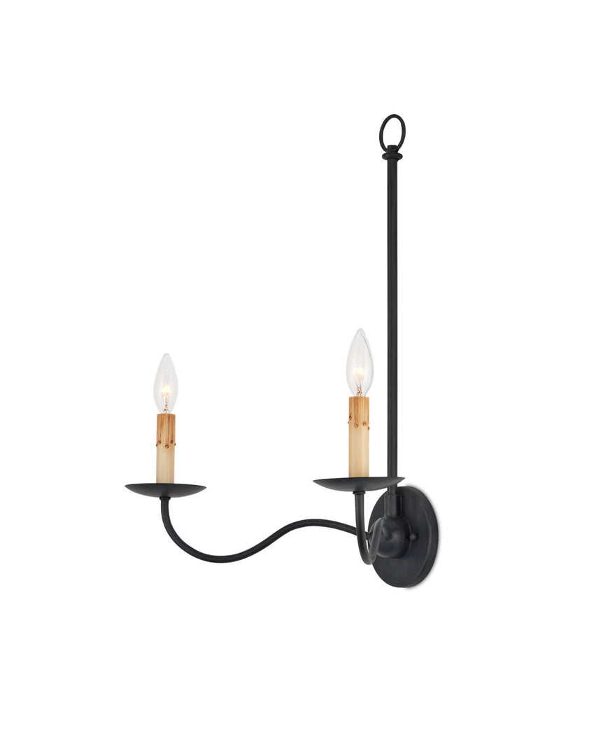 Saxon Double-Light Black Wall Sconce, Zanzibar Black