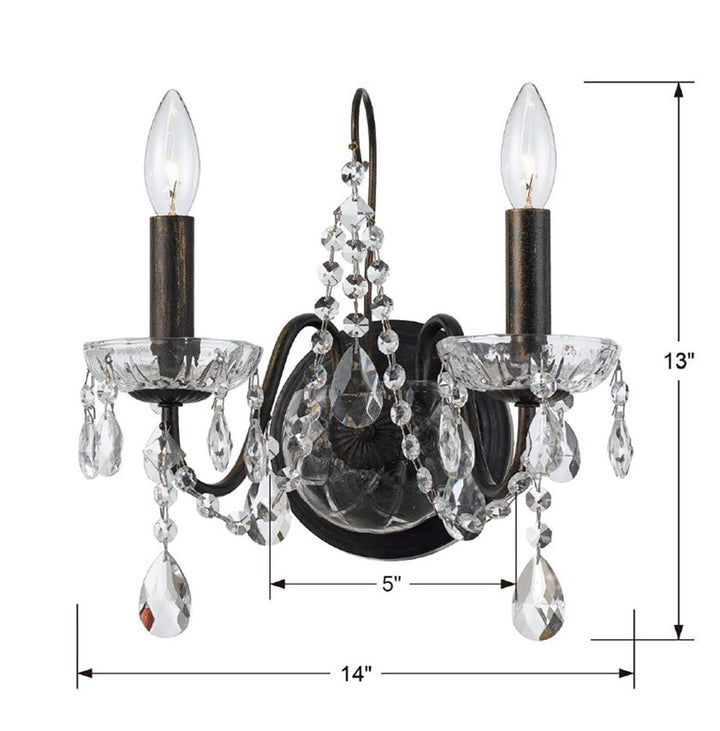 Crystorama Butler 2 Light Hand Cut Crystal English Bronze Sconce