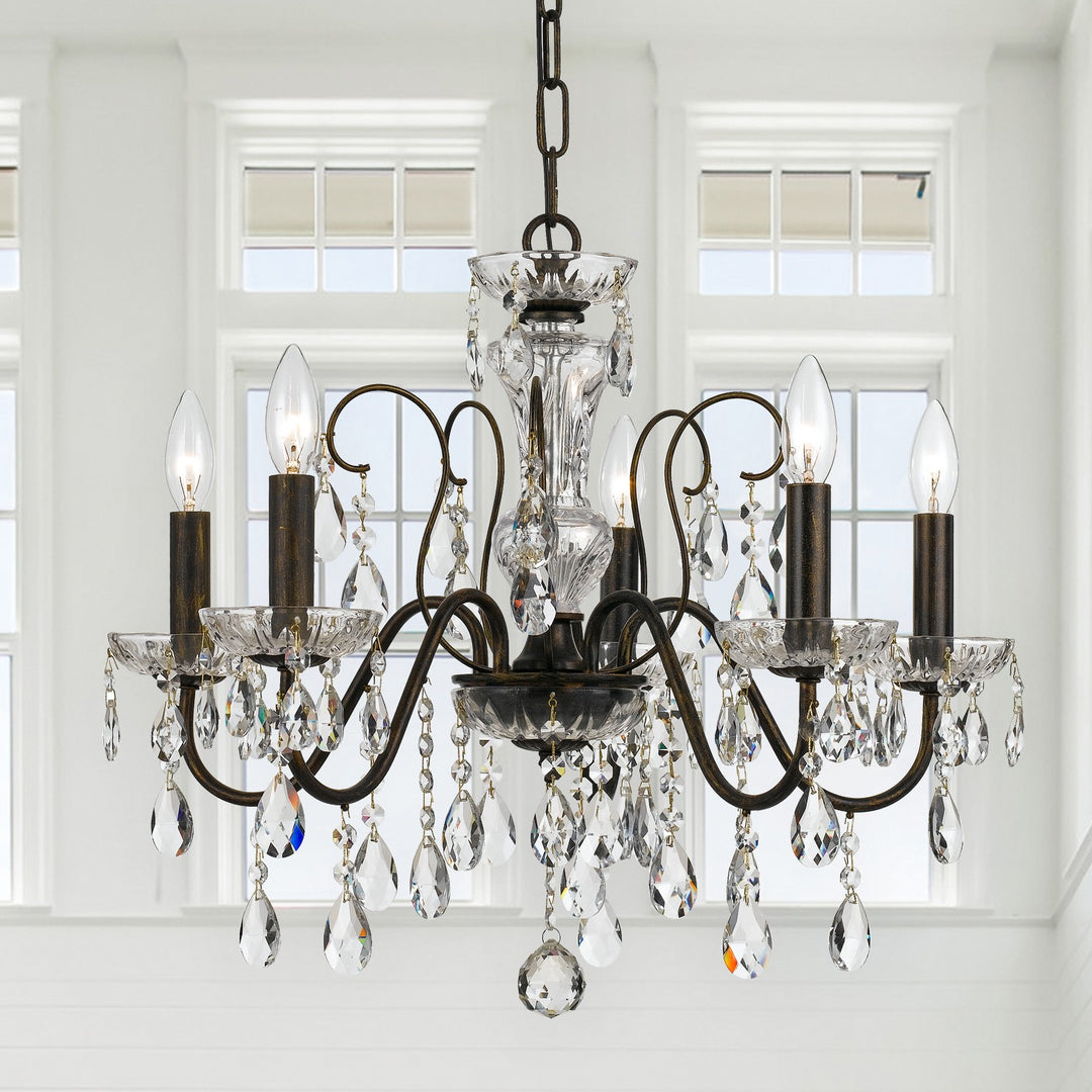 Crystorama Butler 5 Light Hand Cut Crystal English Bronze Chandelier