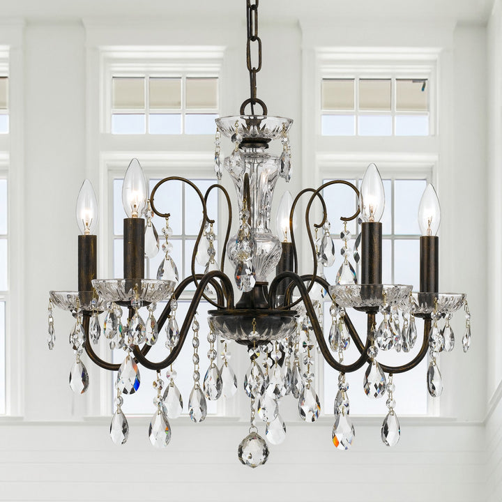 Crystorama Butler 5 Light Hand Cut Crystal English Bronze Chandelier