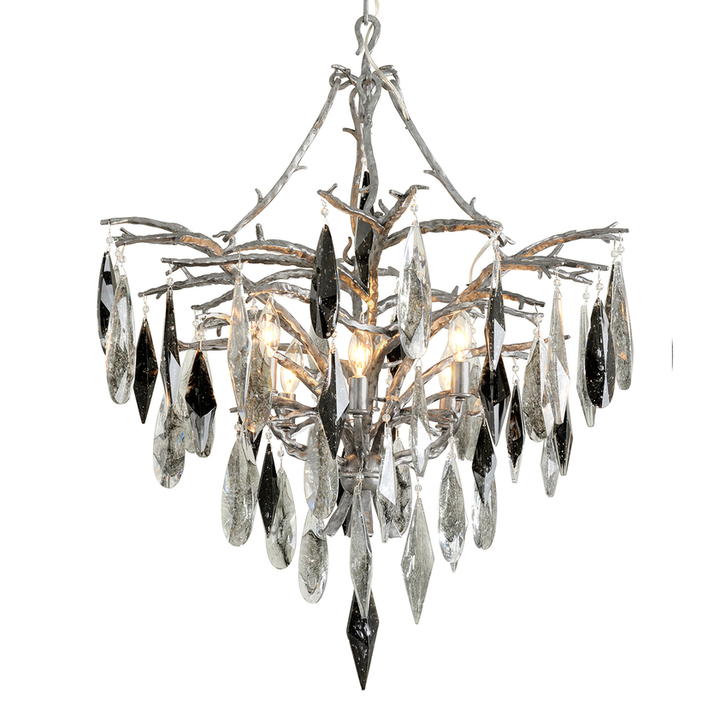 Nera Chandelier 30"- Blackened Silver Leaf