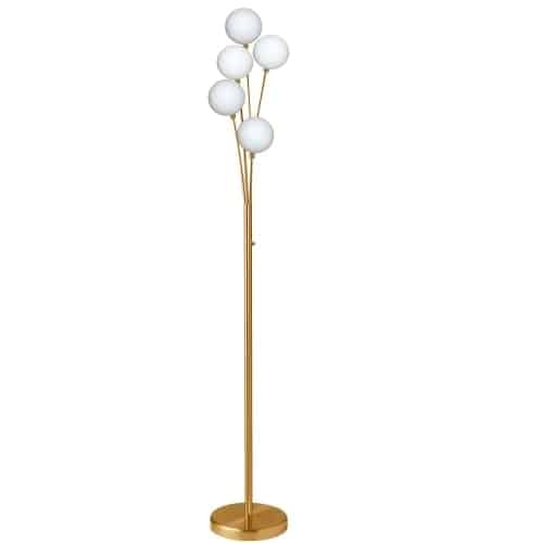 Dainolite 5 Light Incandescent Floor Lamp Aged Brass Finish with White Glass