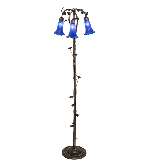 58" High Blue Tiffany Pond Lily 3 Light Floor Lamp