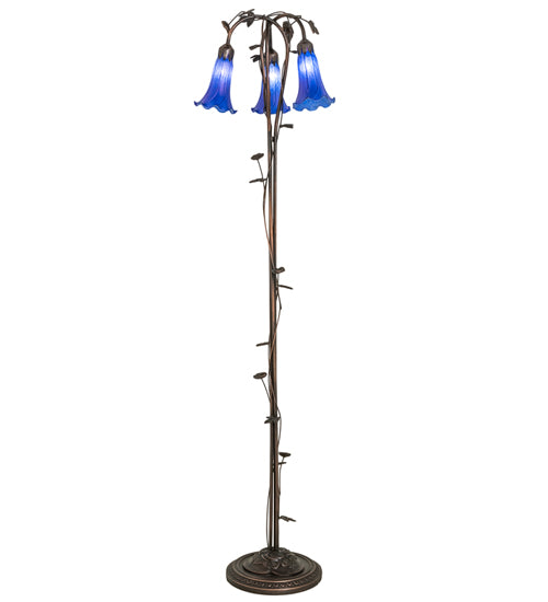 58" High Blue Tiffany Pond Lily 3 Light Floor Lamp