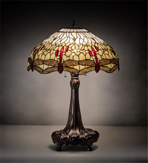 31" High Tiffany Hanginghead Dragonfly Table Lamp