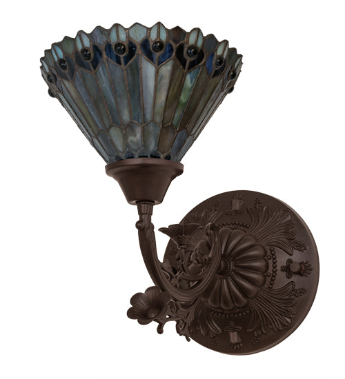 8"W Tiffany Jeweled Peacock Wall Sconce