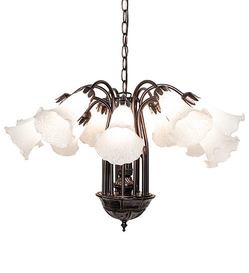 24" Wide White Tiffany Pond Lily 12 Light Chandelier