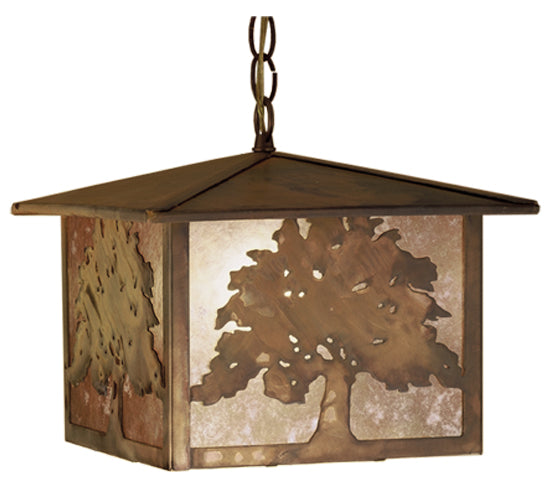 12"Sq Oak Tree Lantern Pendant