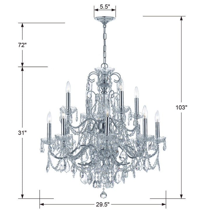 Crystorama Imperial 12 Light Clear Italian Crystal Polished Chrome Chandelier