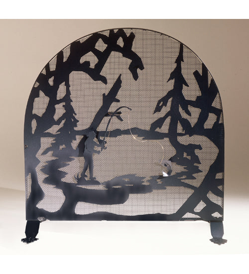 30"W X 30"H Fly Fishing Creek Arched Fireplace Screen