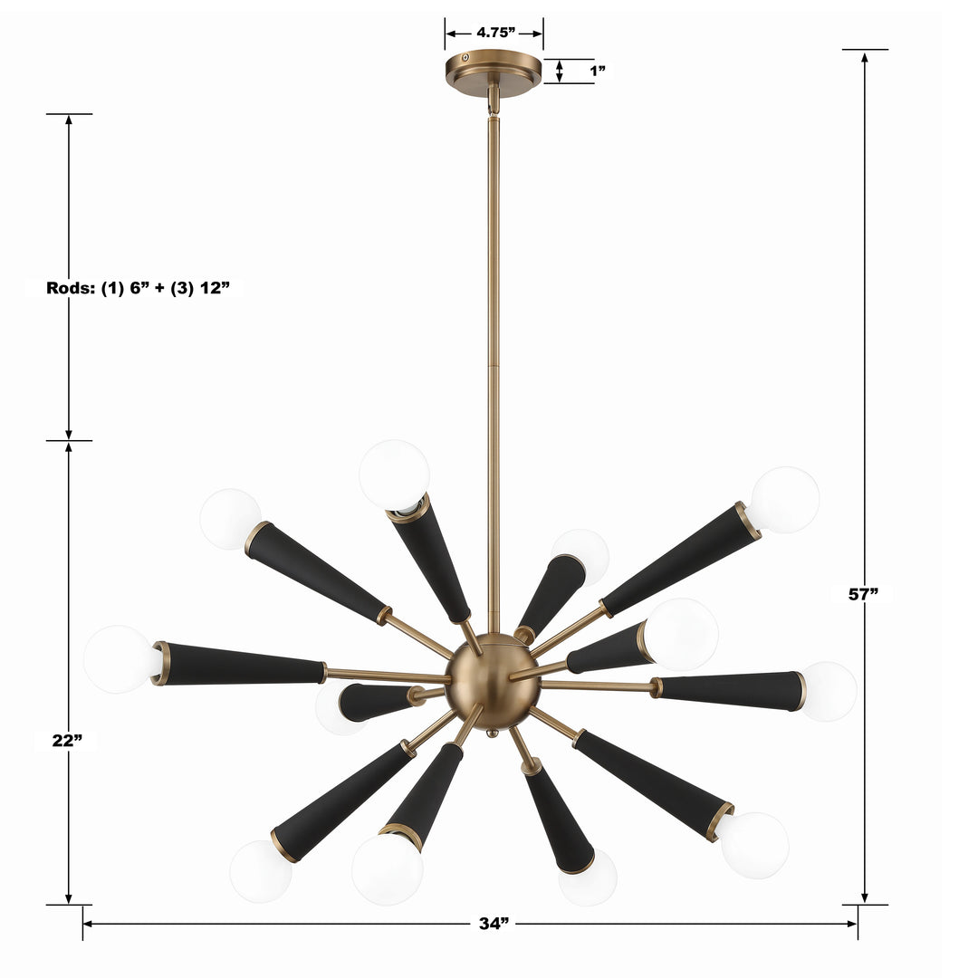 Crystorama Zodiac 12 Light Aged Brass Chandelier