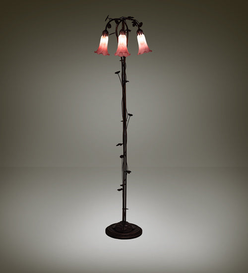 58" High Pink Tiffany Pond Lily 3 Light Floor Lamp