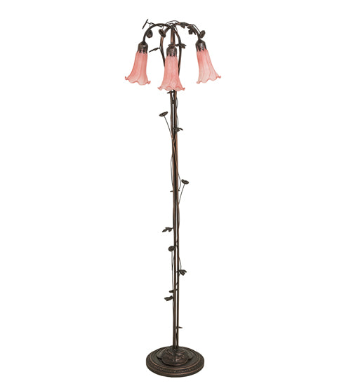 58" High Pink Tiffany Pond Lily 3 Light Floor Lamp